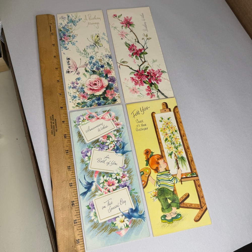 Vintage‎ Greeting Cards Lot 4 Birthday Anniversary Floral Butterfly Art USA